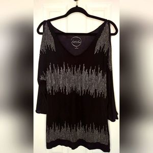 INC Black Rhinestone Cold-Shoulder Top